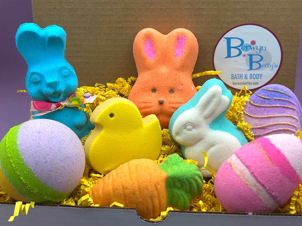 Easter Kids Bath Bombs Collection Box with Holiday Themed Toys Inside - 8 ct - Berwyn Betty's Bath & Body Shop
