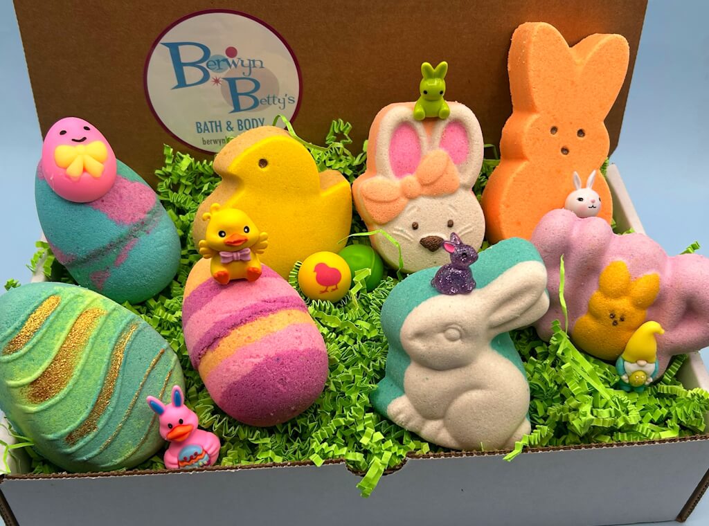 Easter Kids Bath Bombs Collection Box with Holiday Themed Toys Inside - 8 ct - Berwyn Betty's Bath & Body Shop