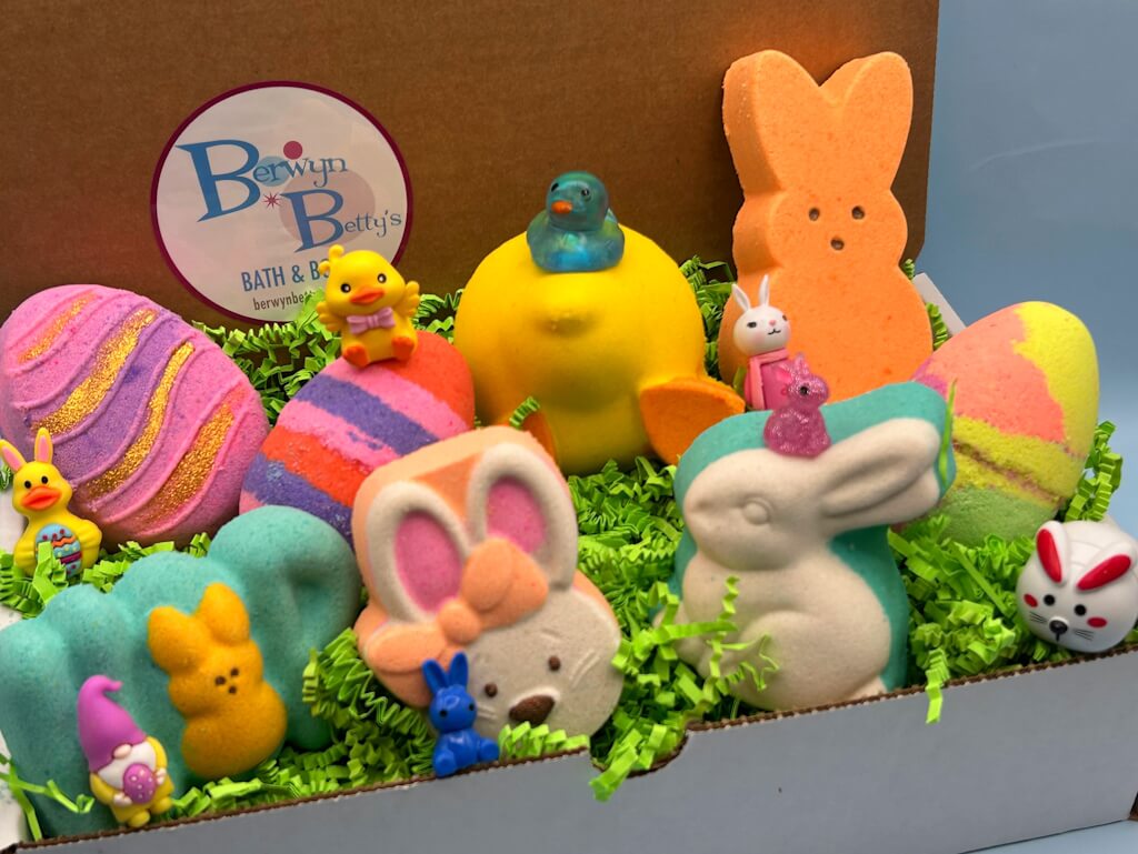 Easter Kids Bath Bombs Collection Box with Holiday Themed Toys Inside - 8 ct - Berwyn Betty's Bath & Body Shop