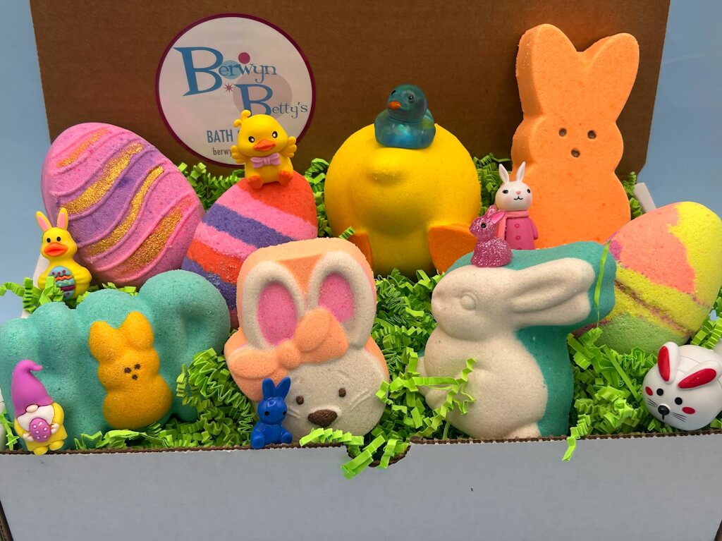 Easter Kids Bath Bombs Collection Box with Holiday Themed Toys Inside - 8 ct - Berwyn Betty's Bath & Body Shop