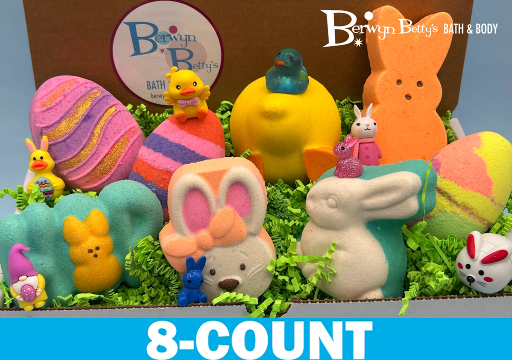 Easter Kids Bath Bombs Collection Box with Holiday Themed Toys Inside - 8 ct - Berwyn Betty's Bath & Body Shop