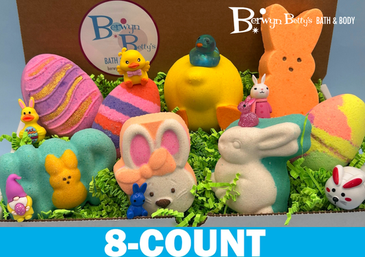 Easter Kids Bath Bombs Collection Box with Holiday Themed Toys Inside - 8 ct - Berwyn Betty's Bath & Body Shop