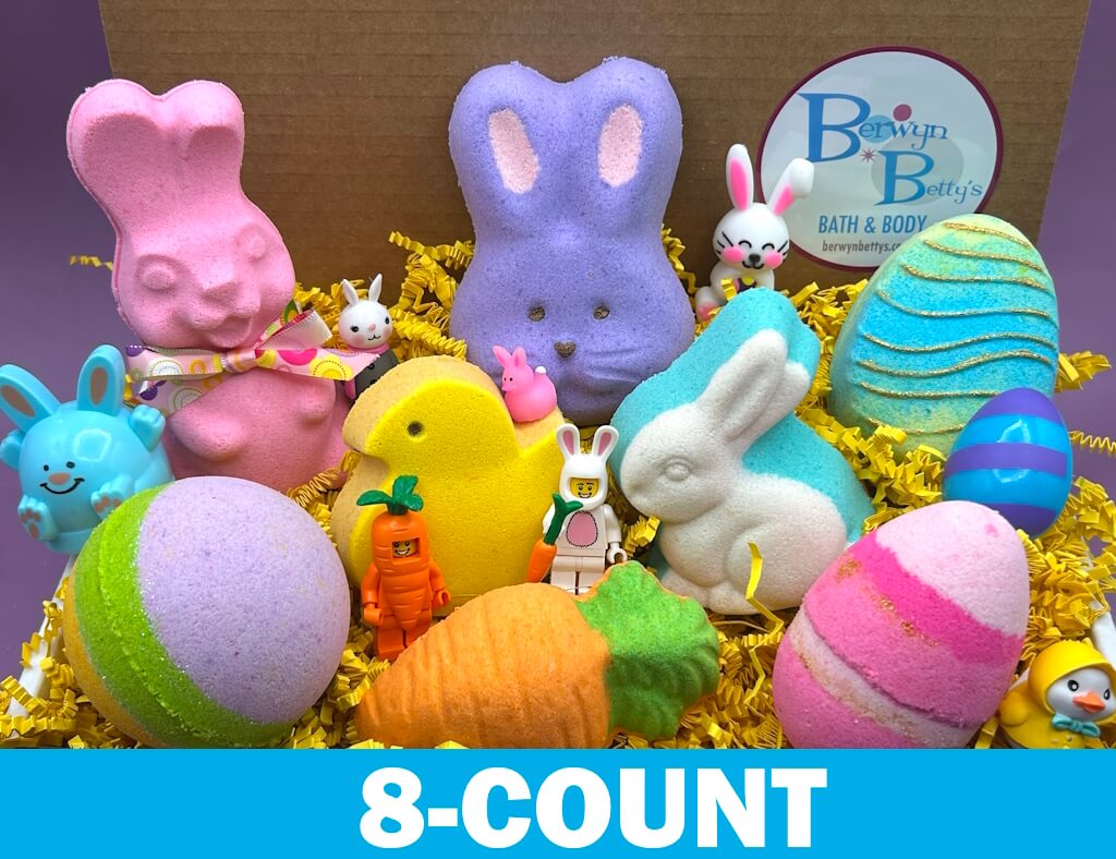 Easter Kids Bath Bombs Collection Box with Holiday Themed Toys Inside - 8 ct - Berwyn Betty's Bath & Body Shop