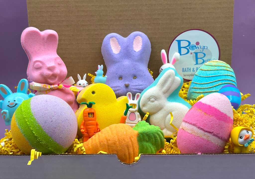 Easter Kids Bath Bombs Collection Box with Holiday Themed Toys Inside - 8 ct - Berwyn Betty's Bath & Body Shop