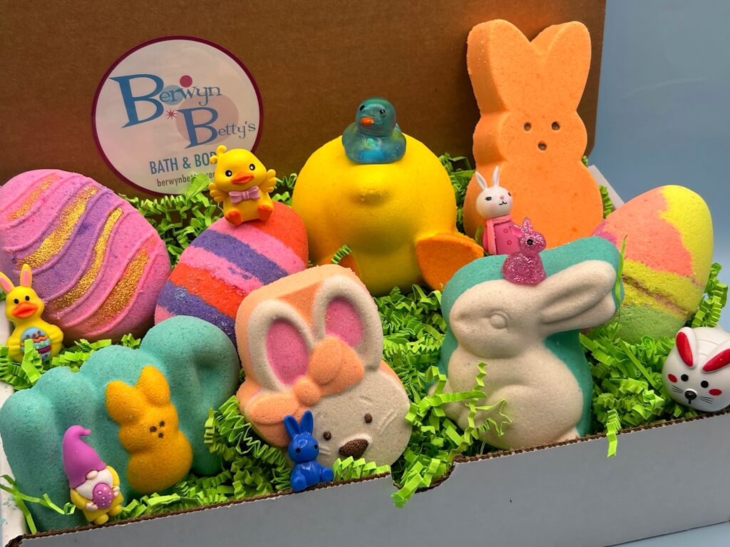 Easter Kids Bath Bombs Collection Box with Holiday Themed Toys Inside - 8 ct - Berwyn Betty's Bath & Body Shop