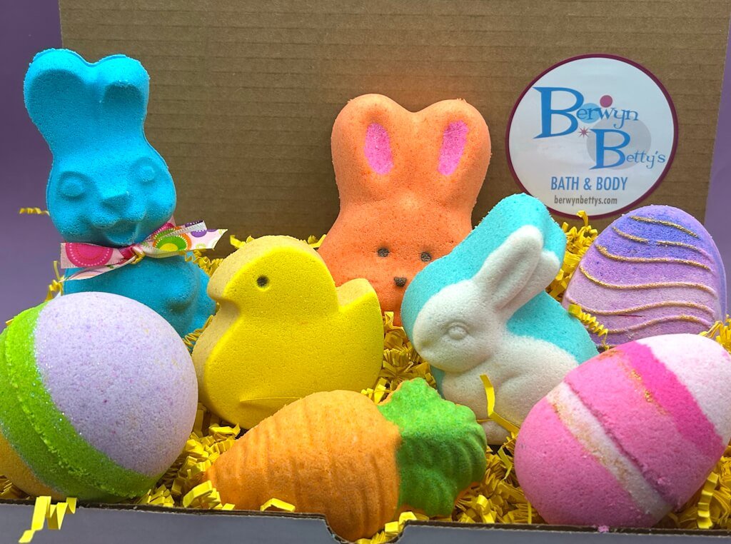 Easter Kids Bath Bombs Collection Box with Holiday Themed Toys Inside - 8 ct - Berwyn Betty's Bath & Body Shop
