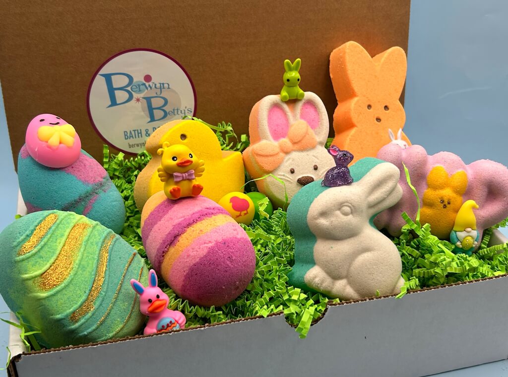 Easter Kids Bath Bombs Collection Box with Holiday Themed Toys Inside - 8 ct - Berwyn Betty's Bath & Body Shop