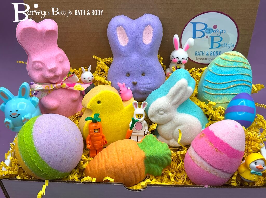 Easter Kids Bath Bombs Collection Box with Holiday Themed Toys Inside - 8 ct - Berwyn Betty's Bath & Body Shop