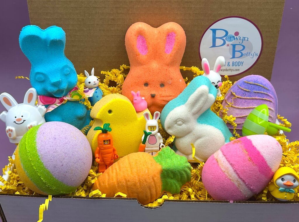 Easter Kids Bath Bombs Collection Box with Holiday Themed Toys Inside - 8 ct - Berwyn Betty's Bath & Body Shop