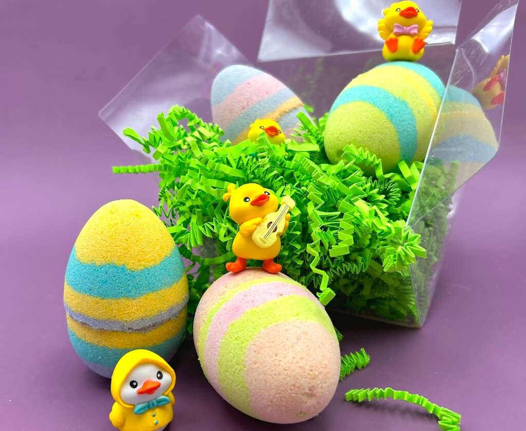 Easter Rainbow Egg Bath Bomb Gift Box with Toy Ducks Inside - 4 ct - Berwyn Betty's Bath & Body Shop