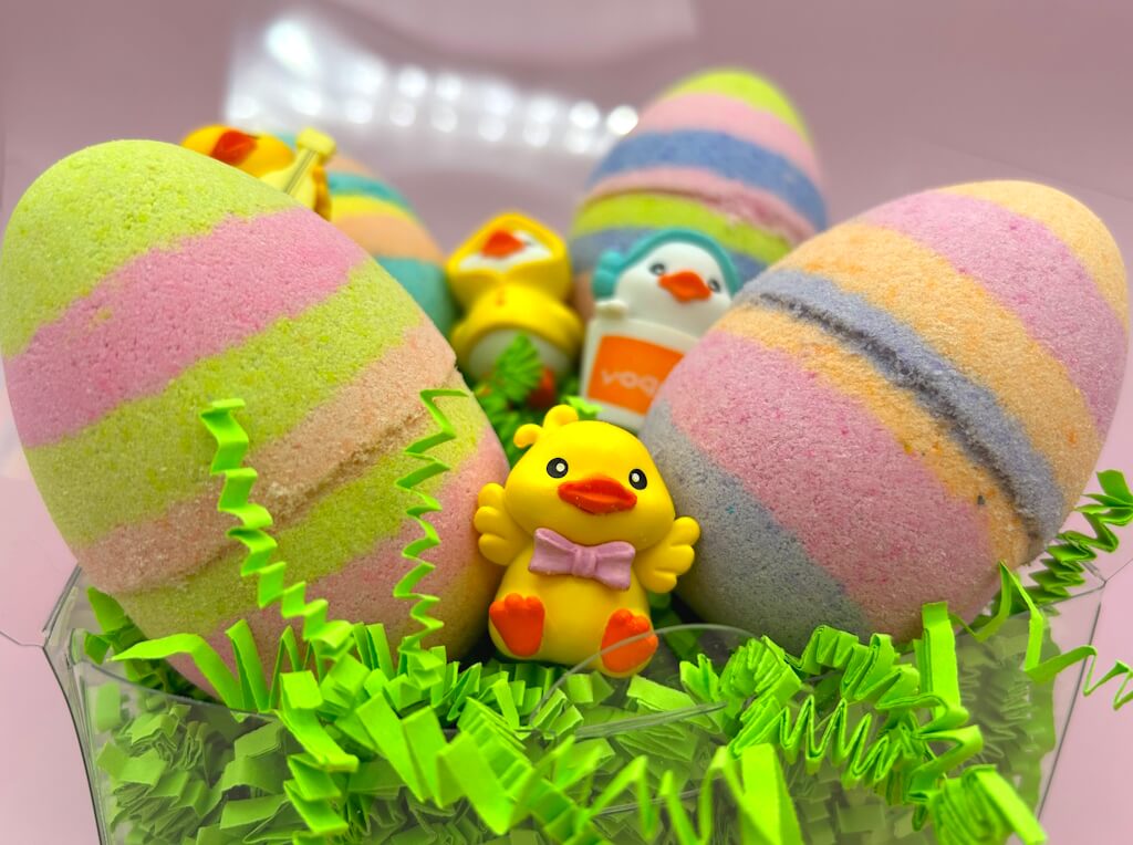 Easter Rainbow Egg Bath Bomb Gift Box with Toy Ducks Inside - 4 ct - Berwyn Betty's Bath & Body Shop