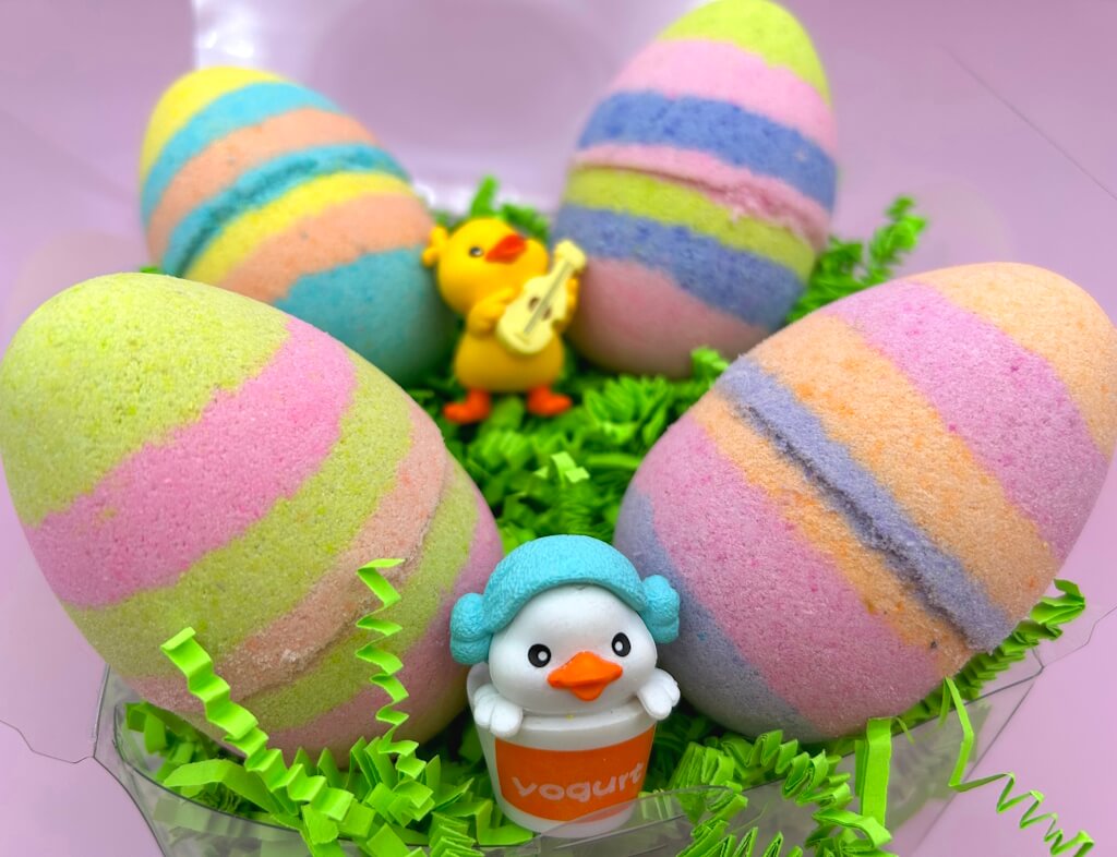 Easter Rainbow Egg Bath Bomb Gift Box with Toy Ducks Inside - 4 ct - Berwyn Betty's Bath & Body Shop