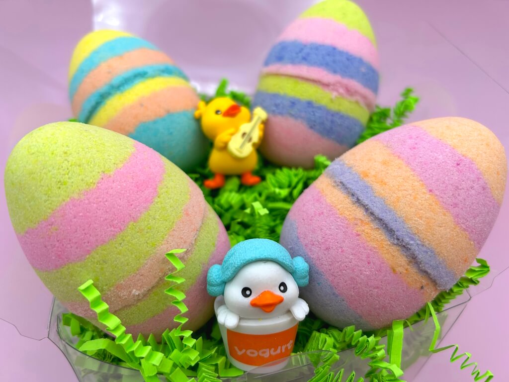 Easter Rainbow Egg Bath Bomb Gift Box with Toy Ducks Inside - 4 ct - Berwyn Betty's Bath & Body Shop