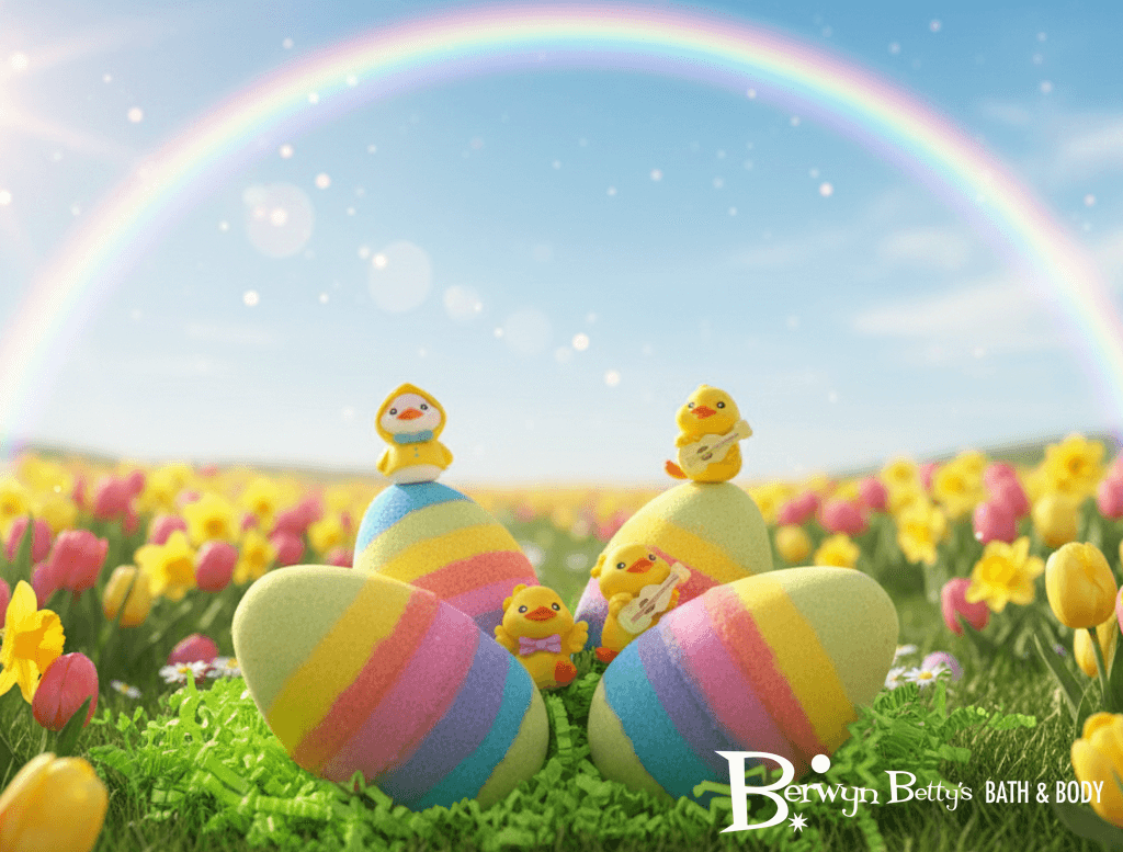 Easter Rainbow Egg Bath Bomb Gift Box with Toy Ducks Inside - 4 ct - Berwyn Betty's Bath & Body Shop