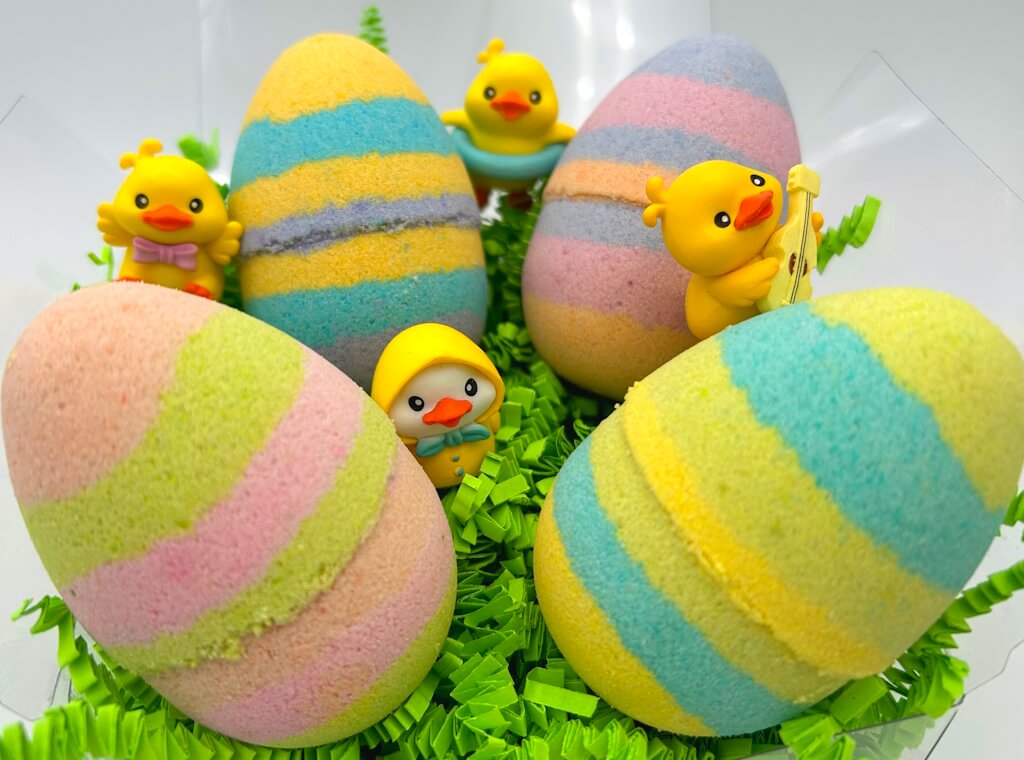 Easter Rainbow Egg Bath Bomb Gift Box with Toy Ducks Inside - 4 ct - Berwyn Betty's Bath & Body Shop
