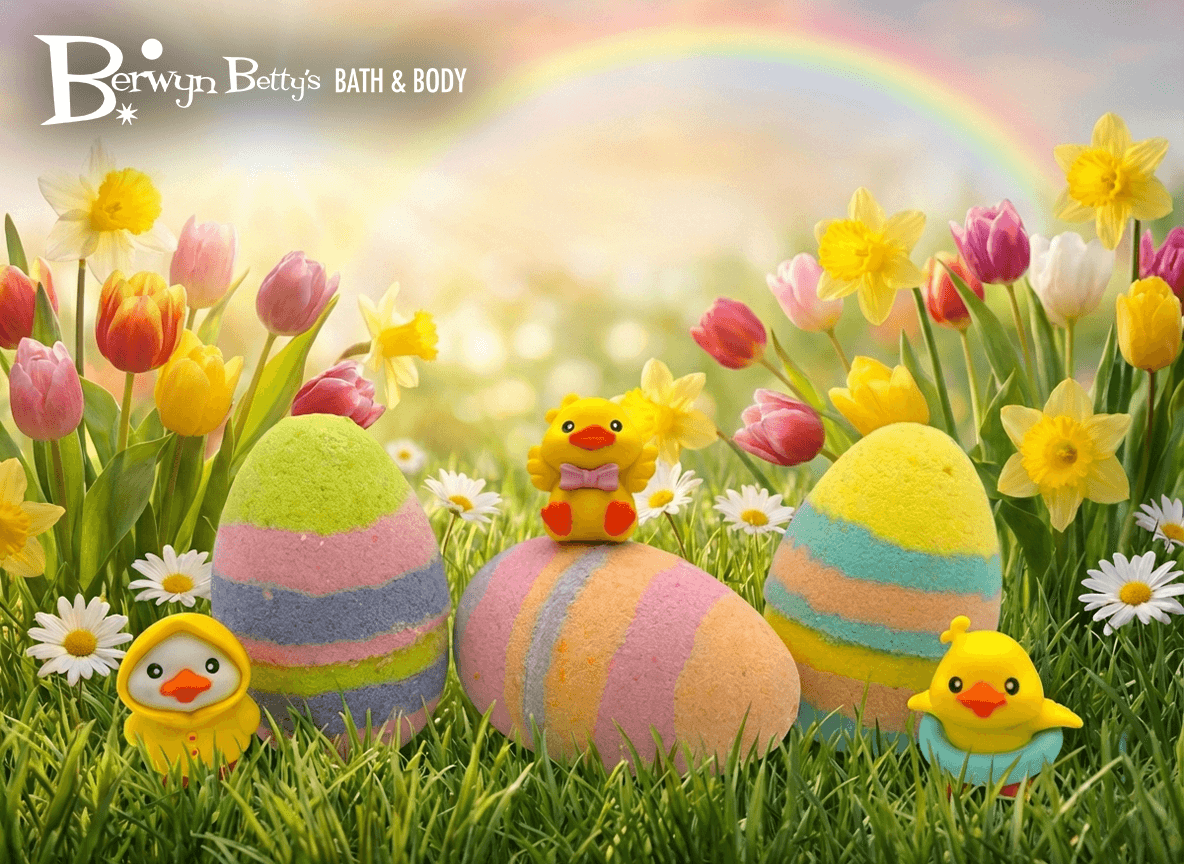Easter Rainbow Egg Bath Bomb with Toy Duck Inside - Berwyn Betty's Bath & Body Shop