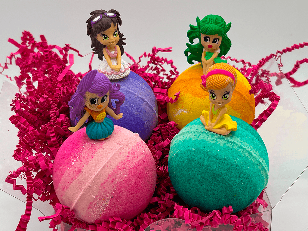 Enchanted Themed Kids Bath Bomb Gift Box with Toy Figurines Inside - 4 ct - Berwyn Betty's Bath & Body Shop