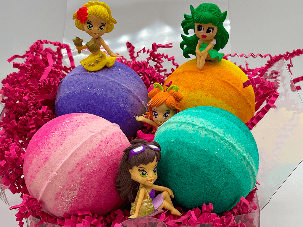 Enchanted Themed Kids Bath Bomb Gift Box with Toy Figurines Inside - 4 ct - Berwyn Betty's Bath & Body Shop