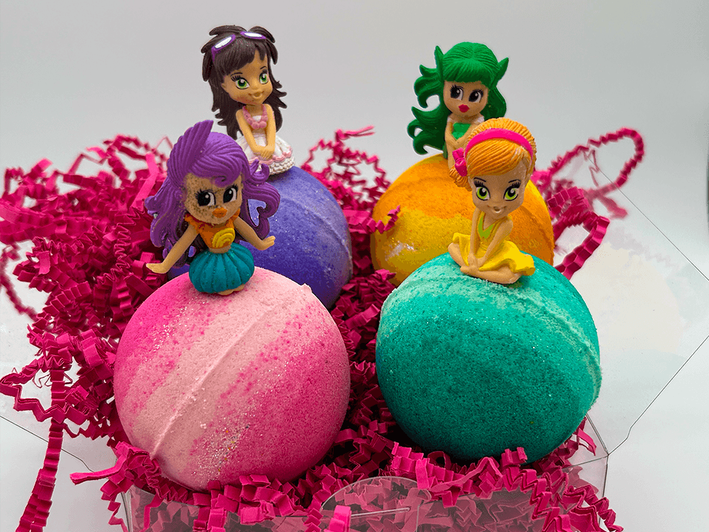Enchanted Themed Kids Bath Bomb Gift Box with Toy Figurines Inside - 4 ct - Berwyn Betty's Bath & Body Shop