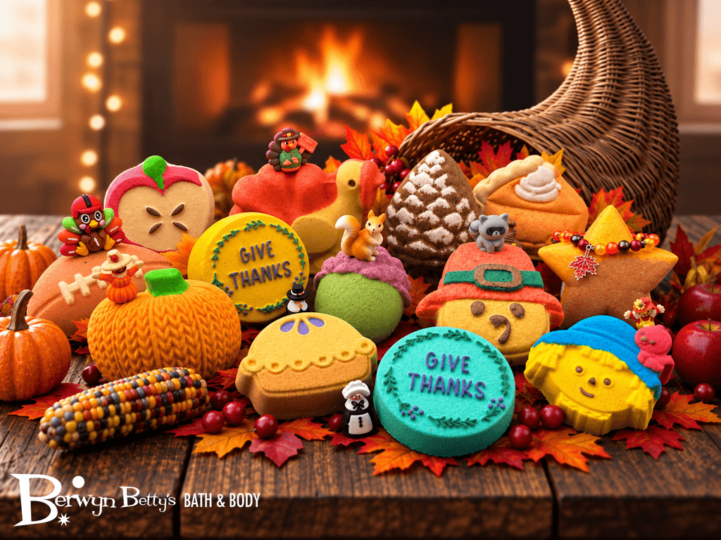 FALL Bath Bombs Gift Box for Kids - 6 Count with Surprise Holiday Themed Toys Inside - Berwyn Betty's Bath & Body Shop