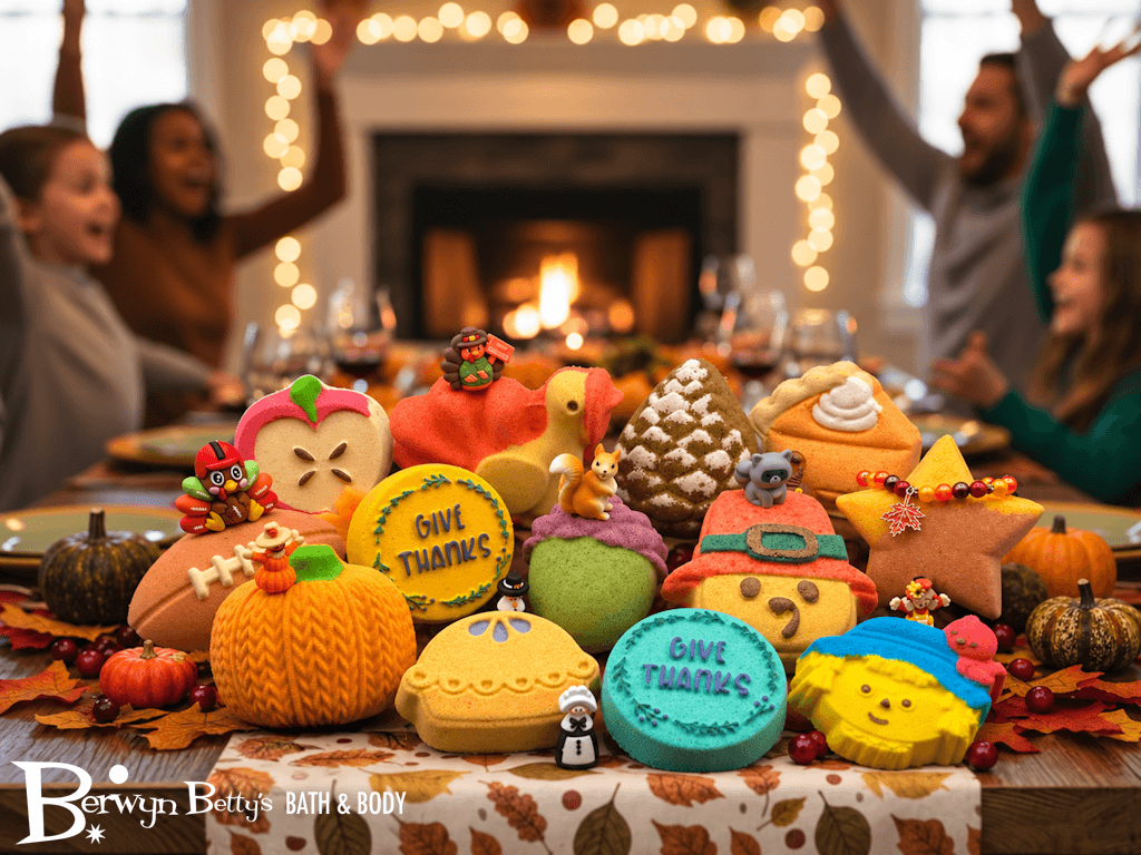 FALL Bath Bombs Gift Box for Kids - 6 Count with Surprise Holiday Themed Toys Inside - Berwyn Betty's Bath & Body Shop