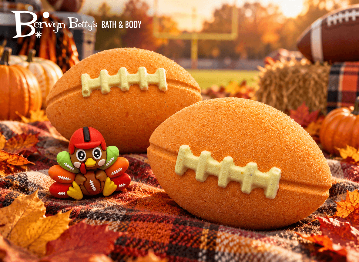 Fall Football Bath Bomb for Kids with Football Themed Turkey Figure Inside - Berwyn Betty's Bath & Body Shop