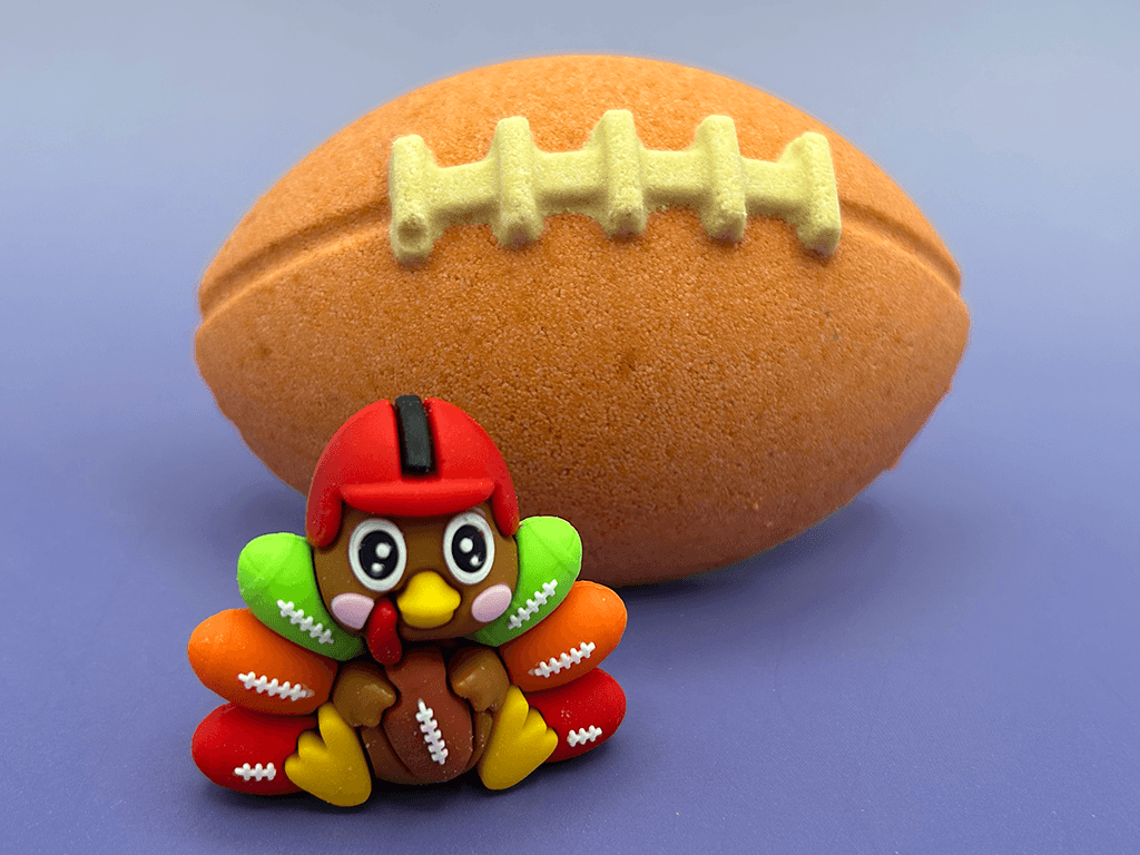Fall Football Bath Bomb for Kids with Football Themed Turkey Figure Inside - Berwyn Betty's Bath & Body Shop