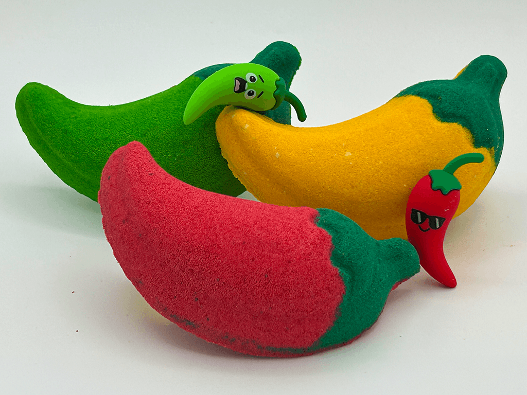 Farmer's Market Pepper Kids Bath Bomb with Animated Pepper Figurine Inside - Berwyn Betty's Bath & Body Shop