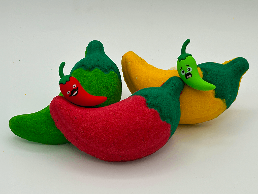 Farmer's Market Pepper Kids Bath Bomb with Animated Pepper Figurine Inside - Berwyn Betty's Bath & Body Shop