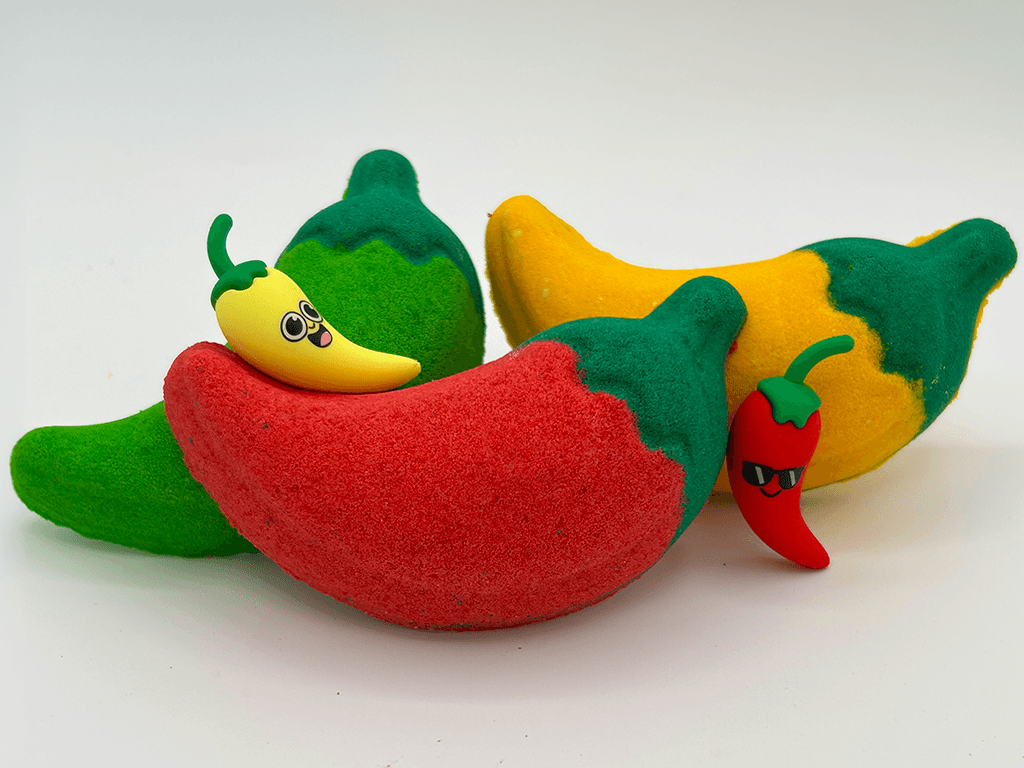 Farmer's Market Pepper Kids Bath Bomb with Animated Pepper Figurine Inside - Berwyn Betty's Bath & Body Shop