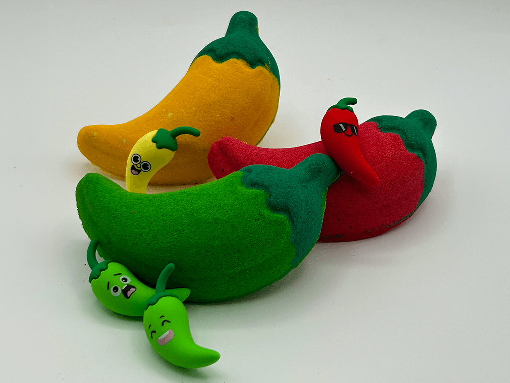 Farmer's Market Pepper Kids Bath Bomb with Animated Pepper Figurine Inside - Berwyn Betty's Bath & Body Shop