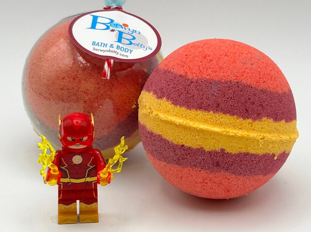 FLASH Kids Bath Bomb with Flash Minifigure Toy Inside - Limited Edition - Berwyn Betty's Bath & Body Shop
