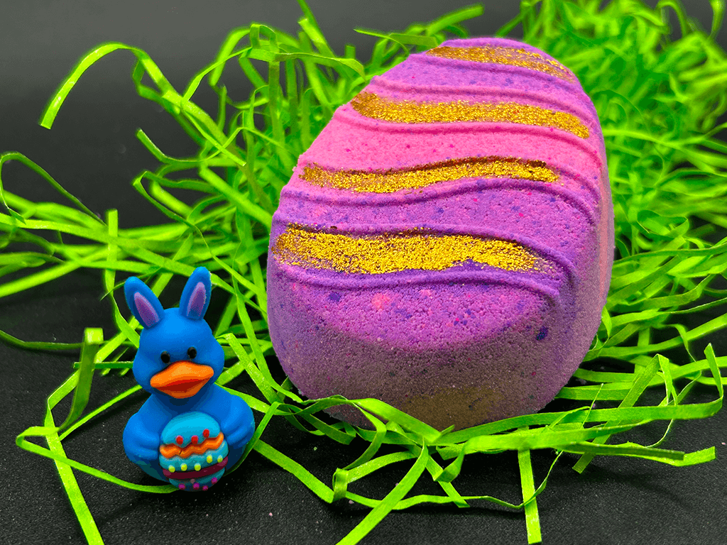 Flat Easter Egg Kids Bath Bomb with Bunny Duck Toy Inside - Berwyn Betty's Bath & Body Shop