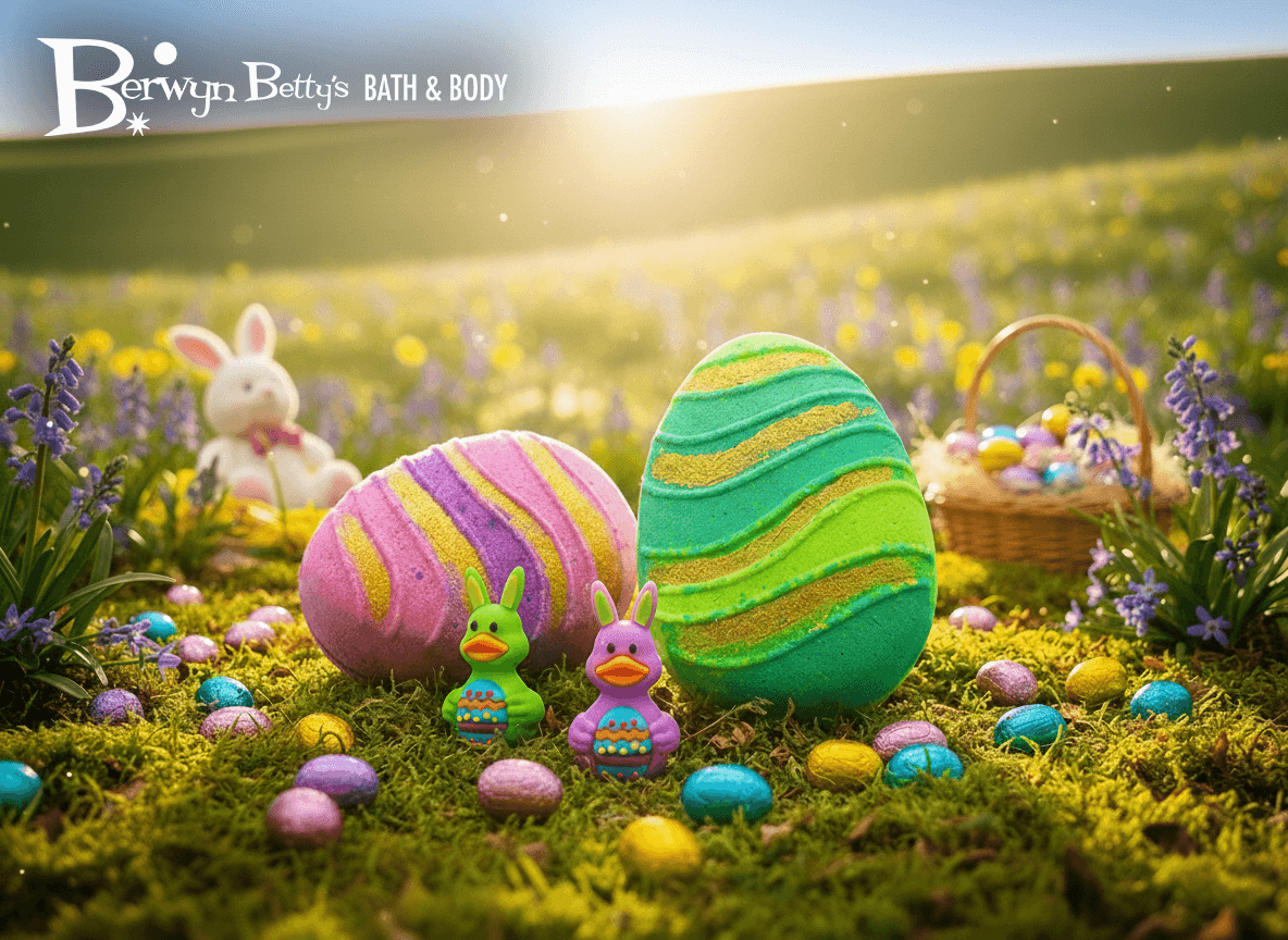 Flat Easter Egg Kids Bath Bomb with Bunny Duck Toy Inside - Berwyn Betty's Bath & Body Shop