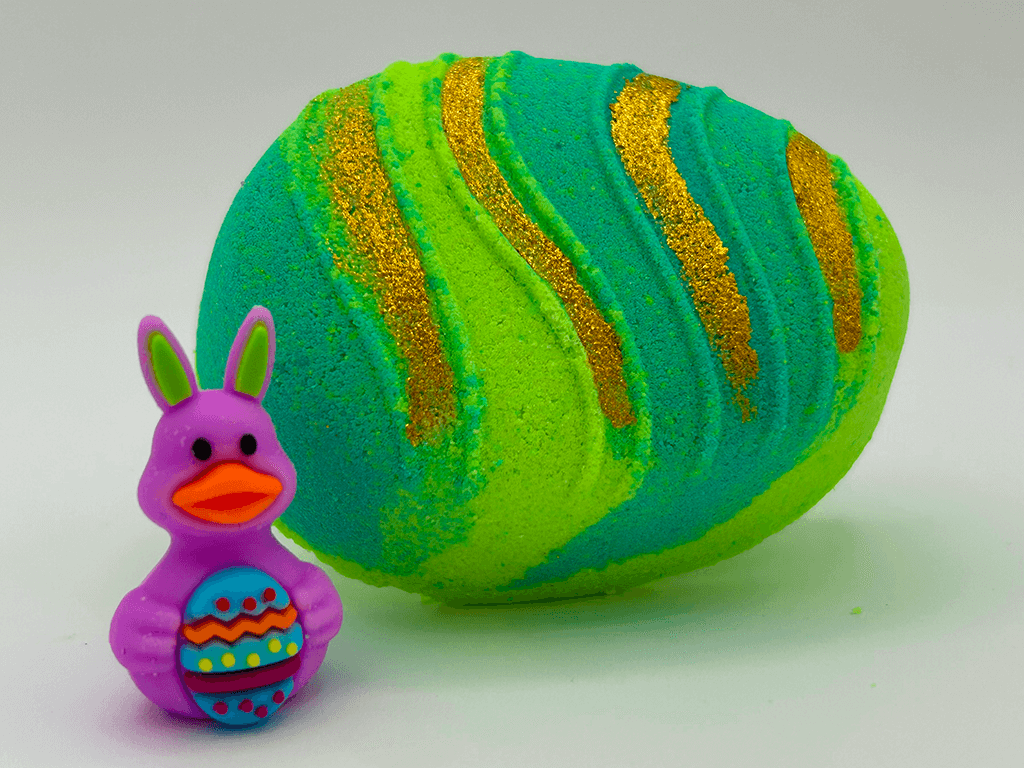 Flat Easter Egg Kids Bath Bomb with Bunny Duck Toy Inside - Berwyn Betty's Bath & Body Shop