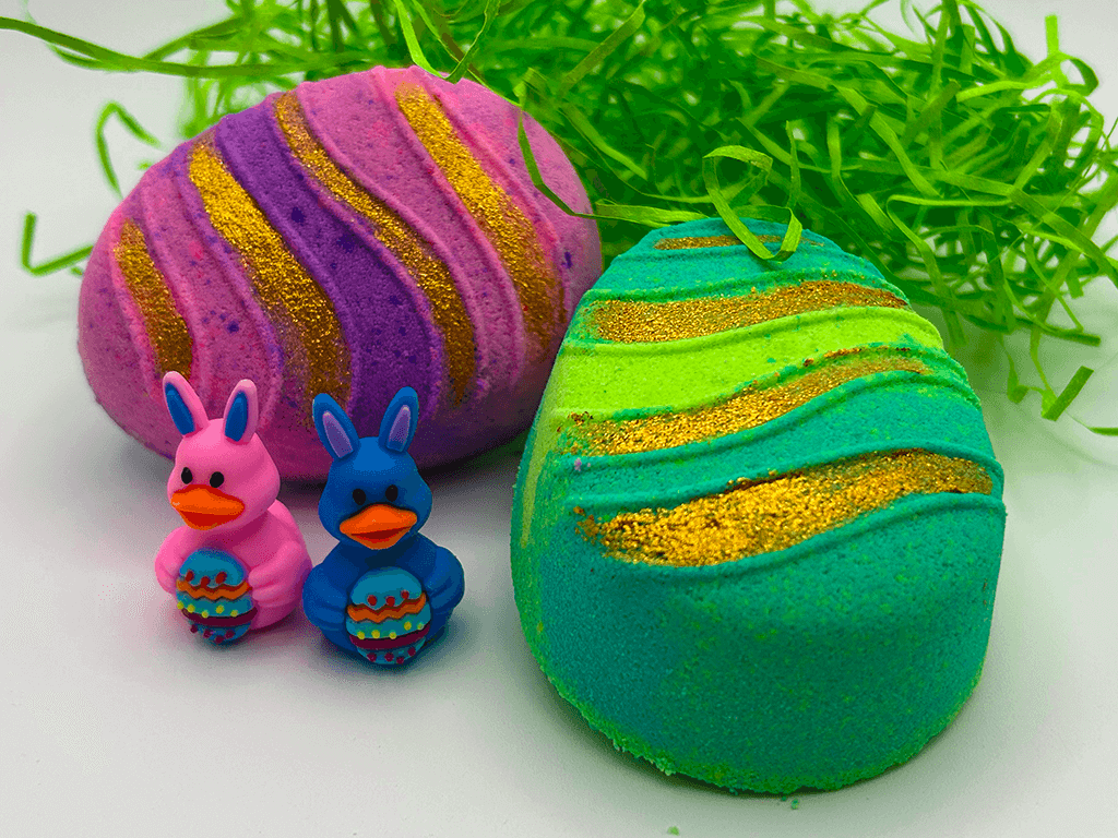Flat Easter Egg Kids Bath Bomb with Bunny Duck Toy Inside - Berwyn Betty's Bath & Body Shop