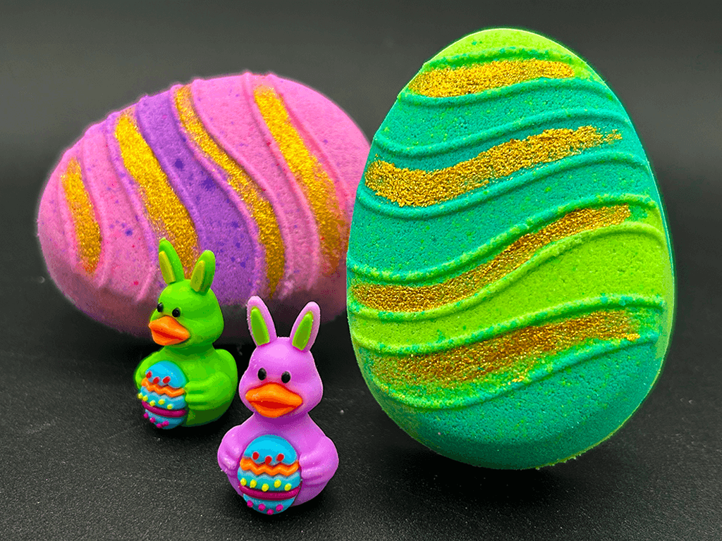 Flat Easter Egg Kids Bath Bomb with Bunny Duck Toy Inside - Berwyn Betty's Bath & Body Shop