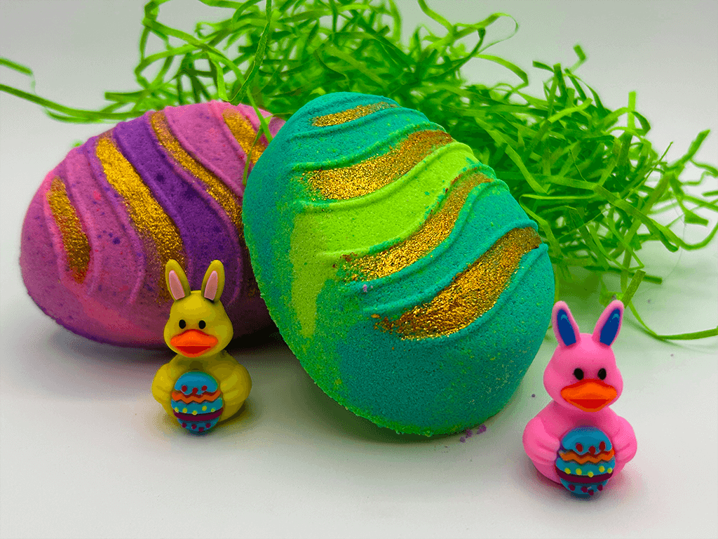 Flat Easter Egg Kids Bath Bomb with Bunny Duck Toy Inside - Berwyn Betty's Bath & Body Shop