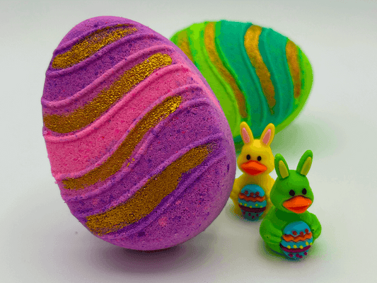 Flat Easter Egg Kids Bath Bomb with Bunny Duck Toy Inside - Berwyn Betty's Bath & Body Shop