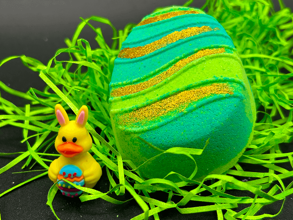 Flat Easter Egg Kids Bath Bomb with Bunny Duck Toy Inside - Berwyn Betty's Bath & Body Shop