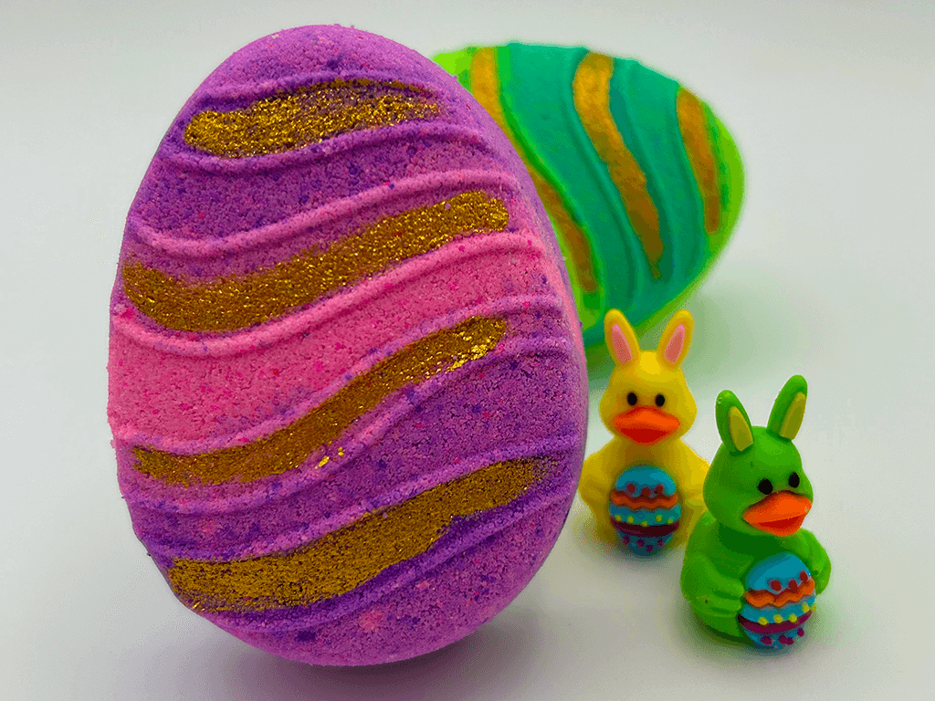 Flat Easter Egg Kids Bath Bomb with Bunny Duck Toy Inside - Berwyn Betty's Bath & Body Shop
