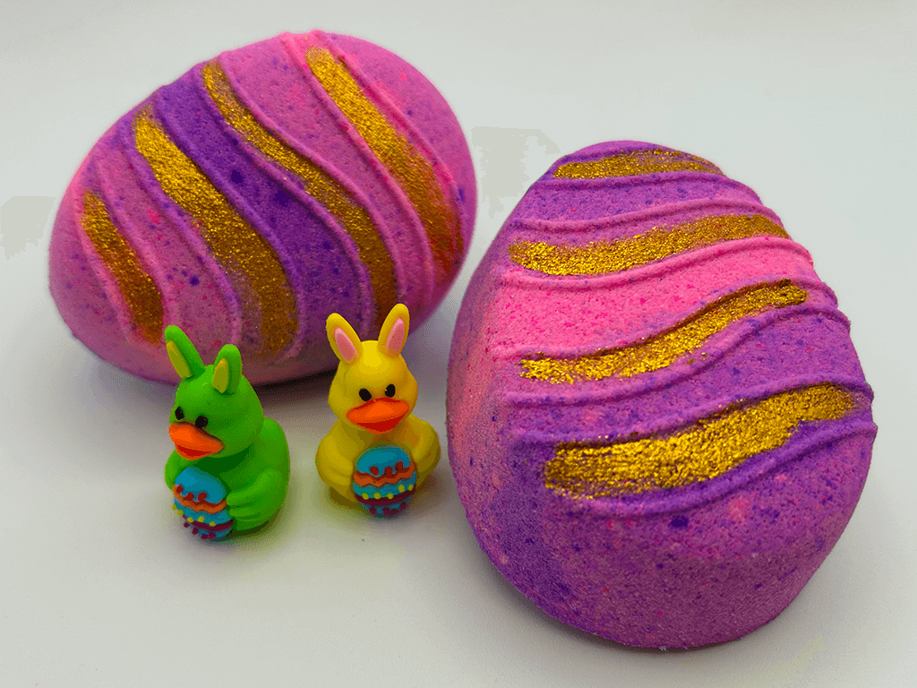 Flat Easter Egg Kids Bath Bomb with Bunny Duck Toy Inside - Berwyn Betty's Bath & Body Shop