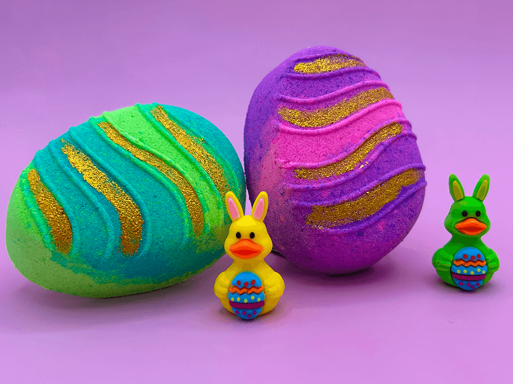 Flat Easter Egg Kids Bath Bomb with Bunny Duck Toy Inside - Berwyn Betty's Bath & Body Shop