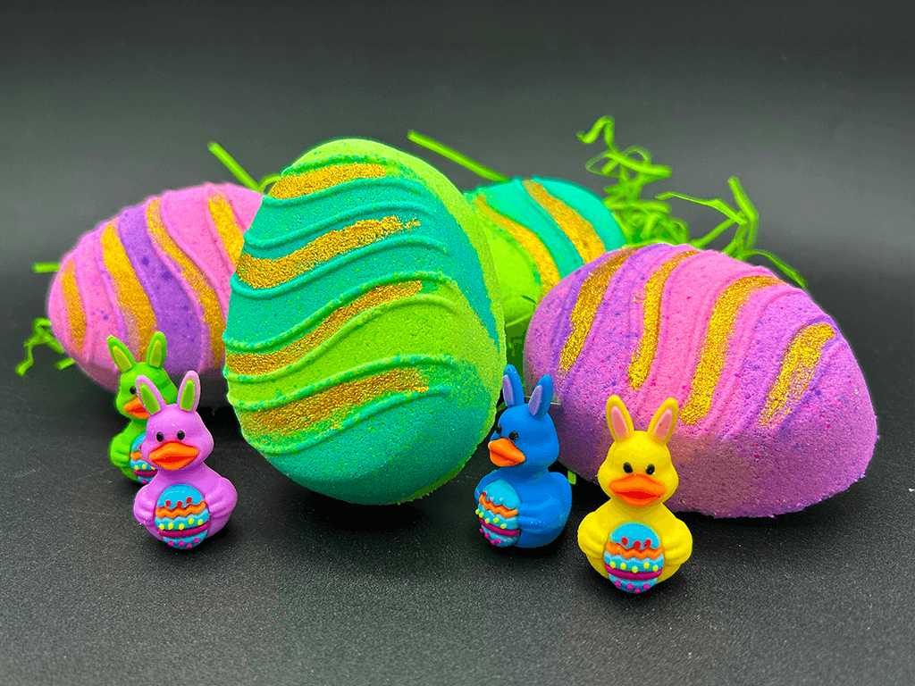Flat Easter Egg Kids Bath Bomb with Bunny Duck Toy Inside - Berwyn Betty's Bath & Body Shop