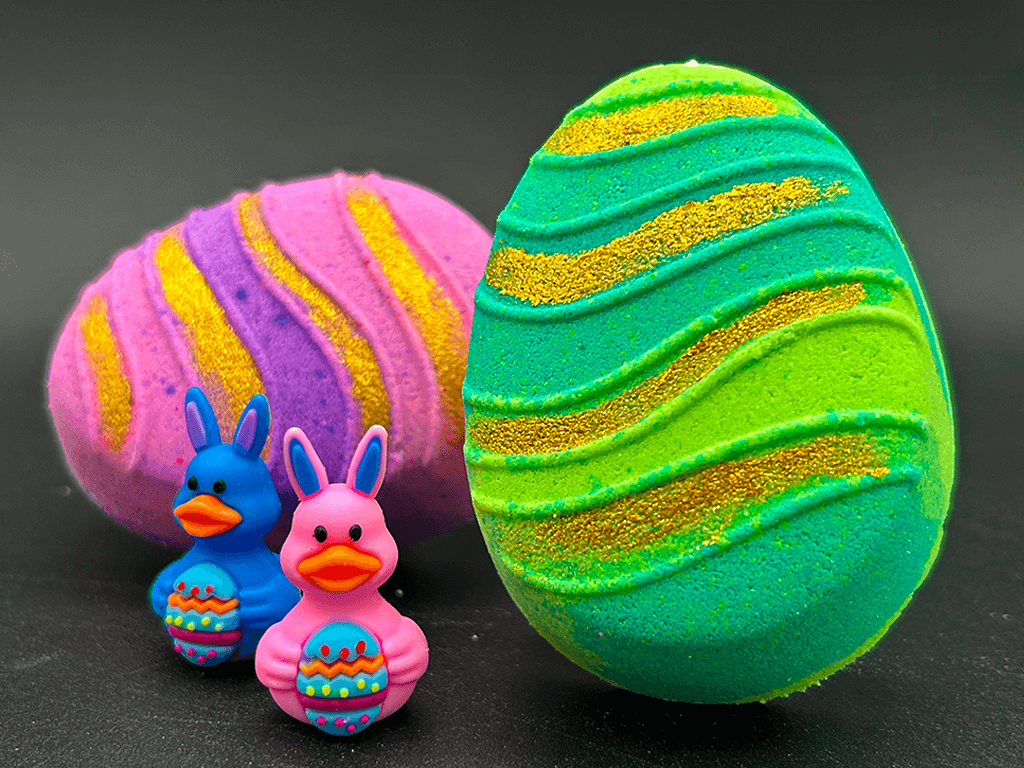 Flat Easter Egg Kids Bath Bomb with Bunny Duck Toy Inside - Berwyn Betty's Bath & Body Shop