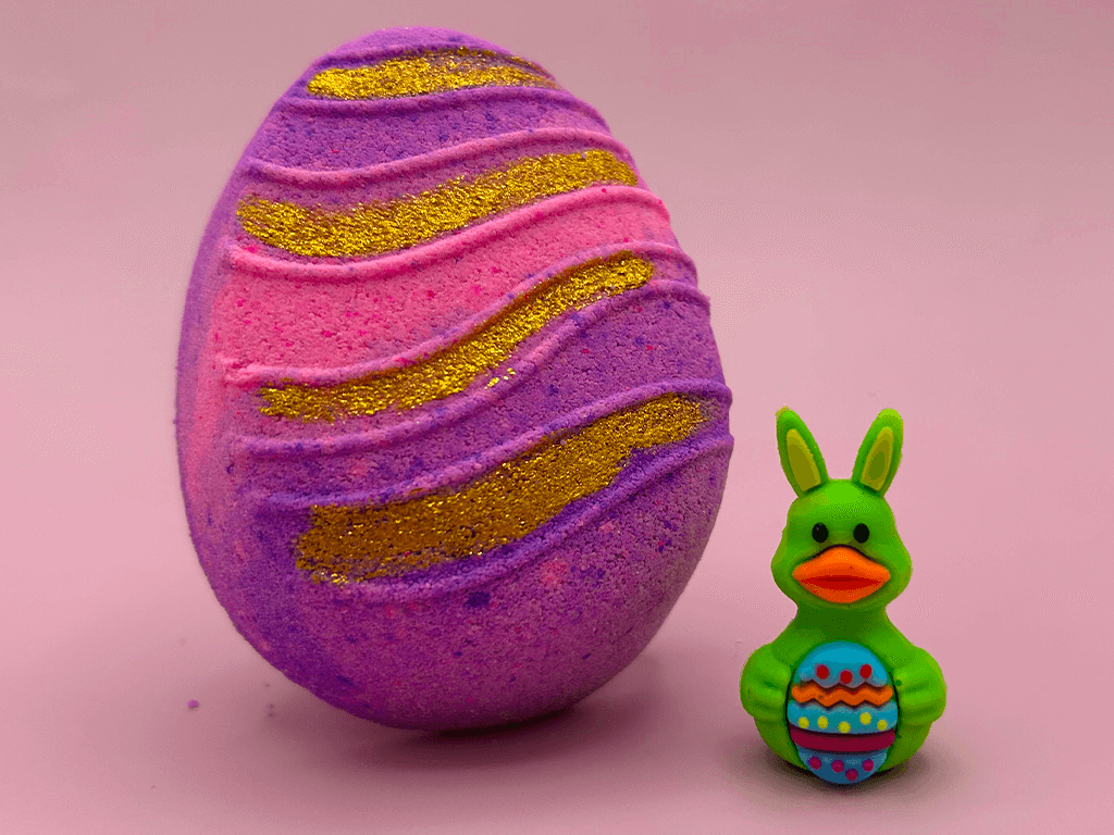 Flat Easter Egg Kids Bath Bomb with Bunny Duck Toy Inside - Berwyn Betty's Bath & Body Shop
