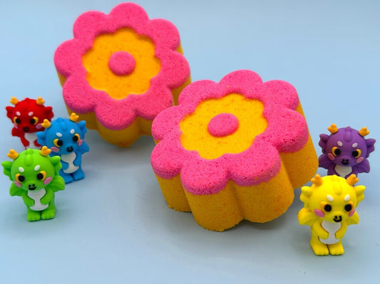 Flower Kids Bath Bomb with Cute Dragon Toy Inside - Berwyn Betty's Bath & Body Shop