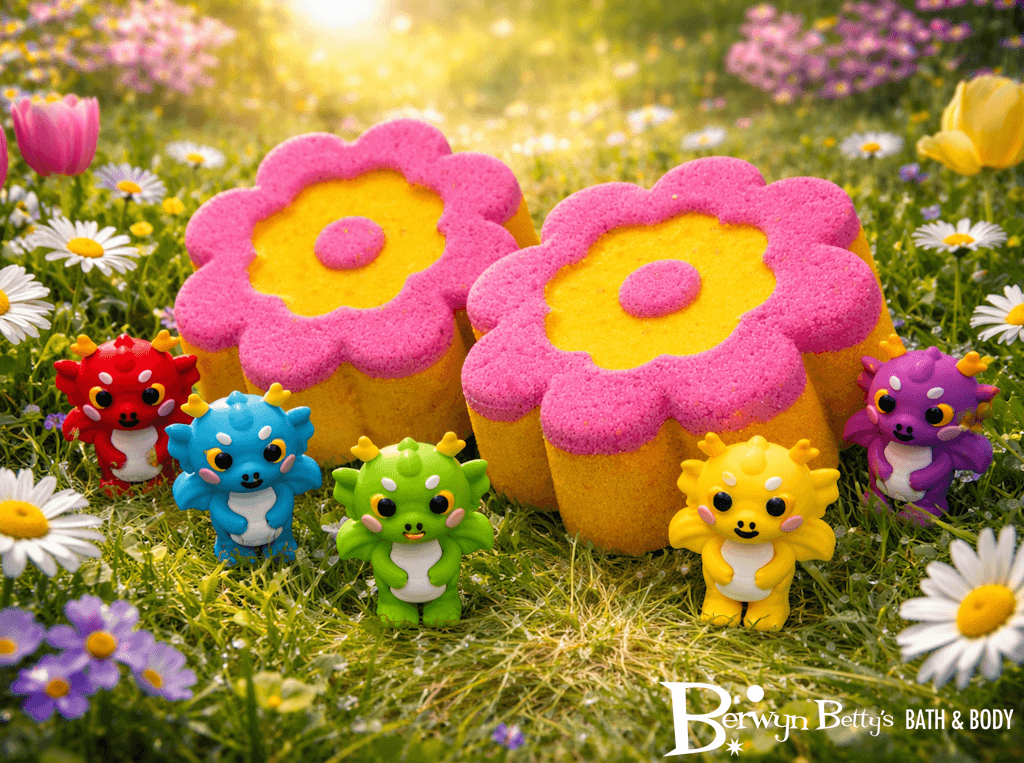 Flower Kids Bath Bomb with Cute Dragon Toy Inside - Berwyn Betty's Bath & Body Shop