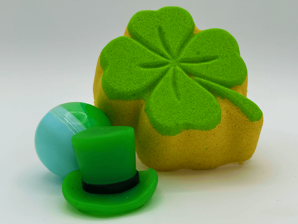 Four - Leaf Clover Kids Bath Bomb with St Patrick's Day Mochi Toy Inside - Berwyn Betty's Bath & Body Shop