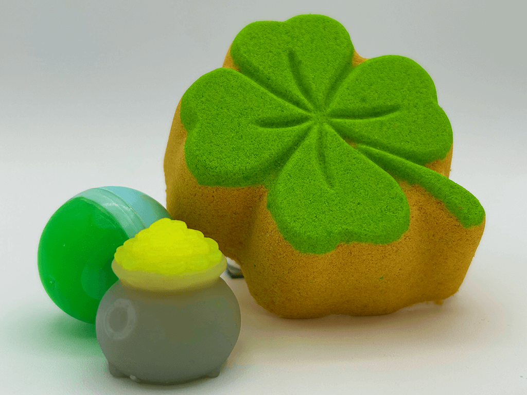 Four - Leaf Clover Kids Bath Bomb with St Patrick's Day Mochi Toy Inside - Berwyn Betty's Bath & Body Shop